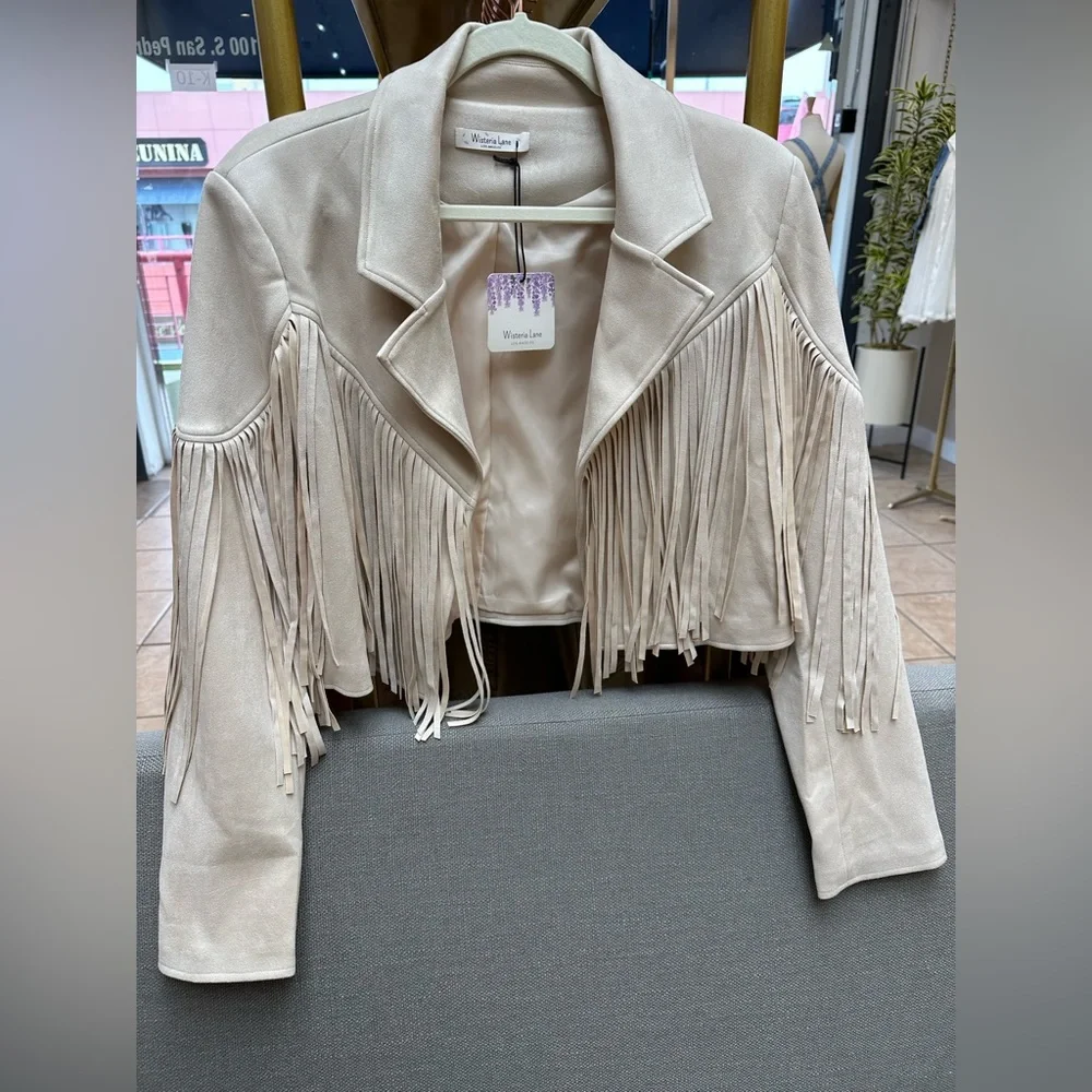Fringe Cream Jacket faux suede - Picture 7 of 8